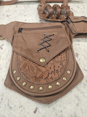 Boho Lace Accent Belt Bag - Brown
